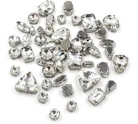 sew on gems, 50Pcs/Bag Mix Shape Crystal Stones Sewing Sliver Claw Setting Glass Rhinestone DIY Bags Shoes Clothing Accessories(Clear)