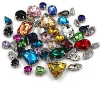 sew on gems, 50Pcs/Bag Mix Shape Crystal Stones Sewing Sliver Claw Setting Glass Rhinestone DIY Bags Shoes Clothing Accessories(Mix Color)