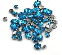 sew on gems, 50Pcs/Bag Mix Shape Crystal Stones Sewing Sliver Claw Setting Glass Rhinestone DIY Bags Shoes Clothing Accessories(Lake Blue)