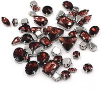 sew on gems, 50Pcs/Bag Mix Shape Crystal Stones Sewing Sliver Claw Setting Glass Rhinestone DIY Bags Shoes Clothing Accessories(Wine Red)
