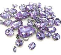 sew on gems, 50Pcs/Bag Mix Shape Crystal Stones Sewing Sliver Claw Setting Glass Rhinestone DIY Bags Shoes Clothing Accessories(Crystal Violet)