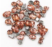 sew on gems, 50Pcs/Bag Mix Shape Crystal Stones Sewing Sliver Claw Setting Glass Rhinestone DIY Bags Shoes Clothing Accessories(Water Red)
