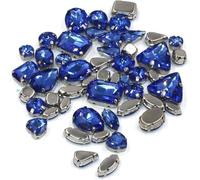 sew on gems, 50Pcs/Bag Mix Shape Crystal Stones Sewing Sliver Claw Setting Glass Rhinestone DIY Bags Shoes Clothing Accessories(Light Blue)