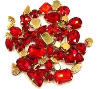 sew on gems, DIY Handmade Bulk 50Pcs/Bag Mix Shape Crystal Stones Gold Claw Setting Glass Rhinestone Sew On Bags/Shoes/Clothes(Red)