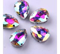 sew on gems, Drop Shape Glass Rhinestones with Claw Sew On Teardrop Crystal Stone Strass Diamond Metal Base Buckle Wedding Decoration(Ab Color,10x14mm 50pcs)