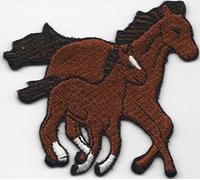 Sew-on Iron-on Embroidered Patch Equestrian Chestnut Brown Horse Mare & Foal Riding Badge