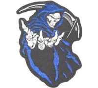 Sew-on Iron-on Embroidered Patch Grim Reaper In Blue Goth Biker