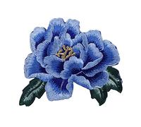Sew on Peony Floral Patches (14x12.5cm) - Iron On/Sew On Embroidery Appliqué for Wedding Dress, Denim Jacket & DIY Crafts(royal blue)