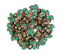 Sew On Raised Kundan Stone/Rhinestone/Beads for Craft, Jewellery Making, Clothe Embellishment, Embroidery Work (5X8 MM,Green, 100 Pieces, Boat Shape)