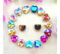 Sew on Rhinestone Glass Crystals, AB Color Heart Shape Crystal Beads Silver Claw Sew On Rhinestone Wedding Dress Applique(8mm 50pcs A9 Aquamarine AB)(27mm 10pcs A16 AB Colors Mix)