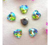 Sew on Rhinestone Glass Crystals, AB Color Heart Shape Crystal Beads Silver Claw Sew On Rhinestone Wedding Dress Applique(8mm 50pcs A9 Aquamarine AB)(27mm 10pcs A8 Peridot AB)