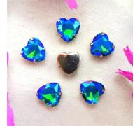 Sew on Rhinestone Glass Crystals, AB Color Heart Shape Crystal Beads Silver Claw Sew On Rhinestone Wedding Dress Applique(8mm 50pcs A9 Aquamarine AB)(10mm 20pcs A5 Emerald AB)