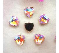 Sew on Rhinestone Glass Crystals, AB Color Heart Shape Crystal Beads Silver Claw Sew On Rhinestone Wedding Dress Applique(8mm 50pcs A9 Aquamarine AB)(27mm 10pcs A15 Pink AB)