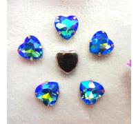 Sew on Rhinestone Glass Crystals, AB Color Heart Shape Crystal Beads Silver Claw Sew On Rhinestone Wedding Dress Applique(8mm 50pcs A9 Aquamarine AB)(10mm 20pcs A7 Sapphire AB)