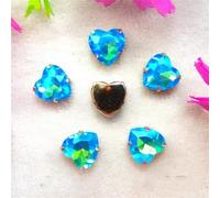 Sew on Rhinestone Glass Crystals, AB Color Heart Shape Crystal Beads Silver Claw Sew On Rhinestone Wedding Dress Applique(8mm 50pcs A9 Aquamarine AB)(10mm 20pcs A9 Aquamarine AB)