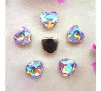Sew on Rhinestone Glass Crystals, AB Color Heart Shape Crystal Beads Silver Claw Sew On Rhinestone Wedding Dress Applique(8mm 50pcs A9 Aquamarine AB)(27mm 10pcs A14 Violet AB)