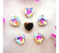 Sew on Rhinestone Glass Crystals, AB Color Heart Shape Crystal Beads Silver Claw Sew On Rhinestone Wedding Dress Applique(8mm 50pcs A9 Aquamarine AB)(14mm 20pcs A1 Crystal AB)
