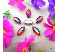 Sew on Rhinestone Glass Crystals, AB Colors Silver Claw Rhinestone Beads Navett Shape Sew On Glass Crystal DIY Applique(13x27mm 10pcs A14 Lt Peach AB)(5x10mm 50pcs A2 Tea Color AB)