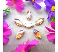 Sew on Rhinestone Glass Crystals, AB Colors Silver Claw Rhinestone Beads Navett Shape Sew On Glass Crystal DIY Applique(13x27mm 10pcs A14 Lt Peach AB)(5x10mm 50pcs A12 Champagne Gold)