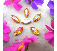 Sew on Rhinestone Glass Crystals, AB Colors Silver Claw Rhinestone Beads Navett Shape Sew On Glass Crystal DIY Applique(13x27mm 10pcs A14 Lt Peach AB)(5x10mm 50pcs A9 Topaz AB)