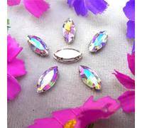 Sew on Rhinestone Glass Crystals, AB Colors Silver Claw Rhinestone Beads Navett Shape Sew On Glass Crystal DIY Applique(13x27mm 10pcs A14 Lt Peach AB)(5x10mm 50pcs A15 Violet AB)