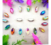 Sew on Rhinestone Glass Crystals, AB Colors Silver Claw Rhinestone Beads Navett Shape Sew On Glass Crystal DIY Applique(13x27mm 10pcs A14 Lt Peach AB)(5x10mm 50pcs A16 AB Colors Mix)