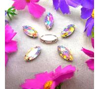 Sew on Rhinestone Glass Crystals, AB Colors Silver Claw Rhinestone Beads Navett Shape Sew On Glass Crystal DIY Applique(13x27mm 10pcs A14 Lt Peach AB)(5x10mm 50pcs A1 Crystal AB)