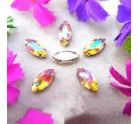 Sew on Rhinestone Glass Crystals, AB Colors Silver Claw Rhinestone Beads Navett Shape Sew On Glass Crystal DIY Applique(13x27mm 10pcs A14 Lt Peach AB)(5x10mm 50pcs A13 Jonquil AB)