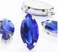 Sew-on Rhinestones, 50pcs Glitter Leaf Crystal Rhinestones Hand Sew On Glass Stones Ornament Diamond Beads Dress(Royal Blue,6x12mm 50pcs)