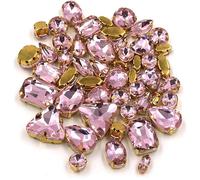 sew on Rhinestones, DIY Handmade Bulk 50Pcs/Bag Mix Shape Crystal Stones Gold Claw Setting Glass Rhinestone Sew On Bags/Shoes/Clothes(Pink)
