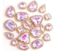 sew on Rhinestones, Pack of 20 Multicolor Glass Crystal AB Flatback Sew-On Loose Rhinestones 10 Shapes Mix(A39 Violet Ab)