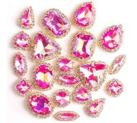 sew on Rhinestones, Pack of 20 Multicolor Glass Crystal AB Flatback Sew-On Loose Rhinestones 10 Shapes Mix(A44 Fuchsia Ab)