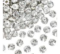 Sew on Rhinestones Round, 10 mm Glass Rhinestones for Clothes Clear 144 PCS, Silver Setting with 8 Holes, DIY Wedding Dress Jewelry Shoes Bag Table Party Decoration