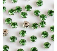 Sew on Rhinestones Round, 8 mm Glass Rhinestones for Clothes Green 288 PCS, Silver Setting with 8 Holes, DIY Wedding Dress Jewelry Shoes Bag Table Party Decoration