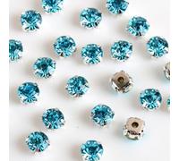 Sew on Rhinestones Round, 8 mm Glass Rhinestones for Clothes Lake Blue 288 PCS, Silver Setting with 8 Holes, DIY Wedding Dress Jewelry Shoes Bag Table Party Decoration