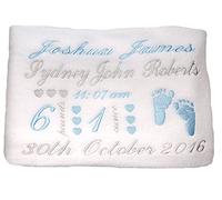 Sew Sew Special Baby Boys Personalised Birth keepsake Blanket (White)