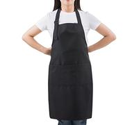 SEW UR LIFE Black Professional Resist Water Adjustable Extra Long Bib Apron 3 Pockets Home Kitchen Garden Restaurant Cafe Bar Pub Bakery for Cooking Chef Baker Servers Craft Unisex