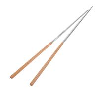 SEWACC 1 Pair Long Cooking Chopsticks Multi-Functional Kitchen Chopsticks Wooden Handle Stainless Steel Body Easy to Clean Heat-Resistant Design for Frying and Deep-Frying