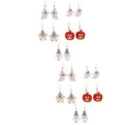 SEWACC 10 Pairs Halloween Pumpkin Demon Earrings Delicate Ear Jewelry with Pumpkin Face Spirit Web Skull Hand Charms Hypoallergenic Dangle Pendants for Women Party Accessories