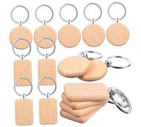 SEWACC 10 Pcs Wooden Keychain Blanks for Crafting Round Rectangle Pendants for Engraving Personalization and Unique Tag Creation for DIY Projects and Personal Use