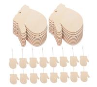 SEWACC 100 Sets Christmas Gloves Wood Cutouts with String Unfinished Blank DIY Ornaments for Holiday Crafts Christmas Tree Party Decorations with Handcarved Details
