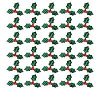SEWACC 100pcs Holly Berries Confetti Artificial Holly Berry with Green Leaves Mini Holly Berries Embellishments (green, 3cm)