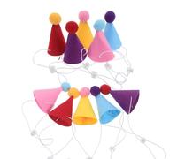 SEWACC 10pcs Mini Non-woven Fabric Pet Birthday Hats with Pom Poms, Small Dog Party Caps and Cat Holiday Headwear for Puppies, Rabbits, and Plush Holiday Decorations