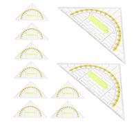 SEWACC 10pcs Transparent Triangle Ruler with Handle Multifunctional Plastic Geometry Drafting Set Multi-angle Measuring Protractor for School Office Engineers Classroom Use