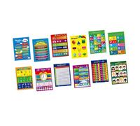 SEWACC 12 Pcs Educational Preschool Posters with Alphabet Numbers Colors Shapes for Classroom Wall Decor Early Learning Charts