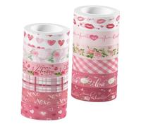 SEWACC 12 Rolls Pink Washi Tape Set for Scrapbooking DIY Crafts, Printed Adhesive Planner Tapes Floral Patterns, Valentine’S Day Craft Making Stickers
