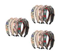 SEWACC 12pcs Boho Embroidery Headbands Wide Retro Ethnic Style Hair Bands for Women Floral Pattern Elastic Hair Accessories Soft Comfortable Fit Multi-color Beige Coffee Navy White