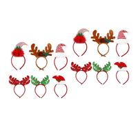 SEWACC 12pcs Christmas Headbands with Antlers and Satin Santa Hats Festive Hair Accessories for Adults and Includes Red Green Brown Gold and White Holiday Styles