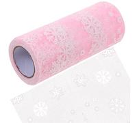 SEWACC 15cm 10Yards Christmas Snowflake Tulle Roll Craft Glitter Organza Snowflake Gauze Xmas Wrapping Ribbon for Christmas Decor Table Runner for Party Decoration (Pink)