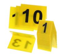 SEWACC 15pcs Acrylic Number Markers Set 1-15 with Yellow Background Black Text, Restaurant Table Signs for Banquets and Weddings, Sturdy Desktop Game and Crime Scene Evidence Markers